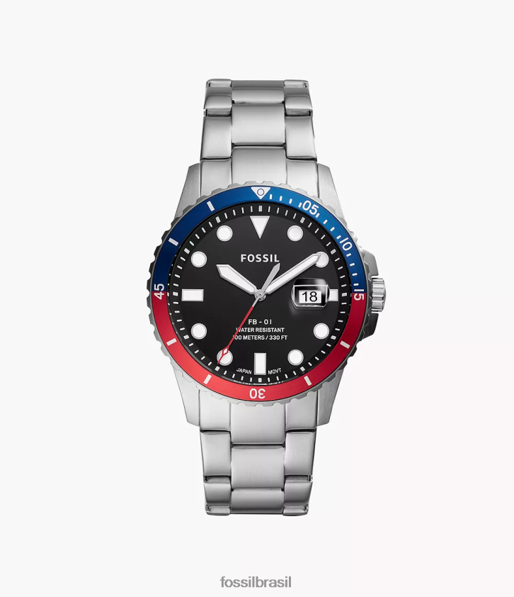 Fossil assistir homens fb-01 relógio de aço inoxidável com data de três ponteiros tom prata 66RZLJ1359