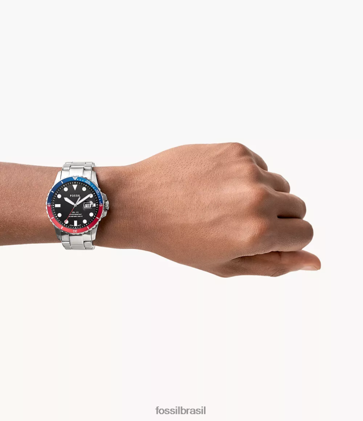 Fossil assistir homens fb-01 relógio de aço inoxidável com data de três ponteiros tom prata 66RZLJ1359