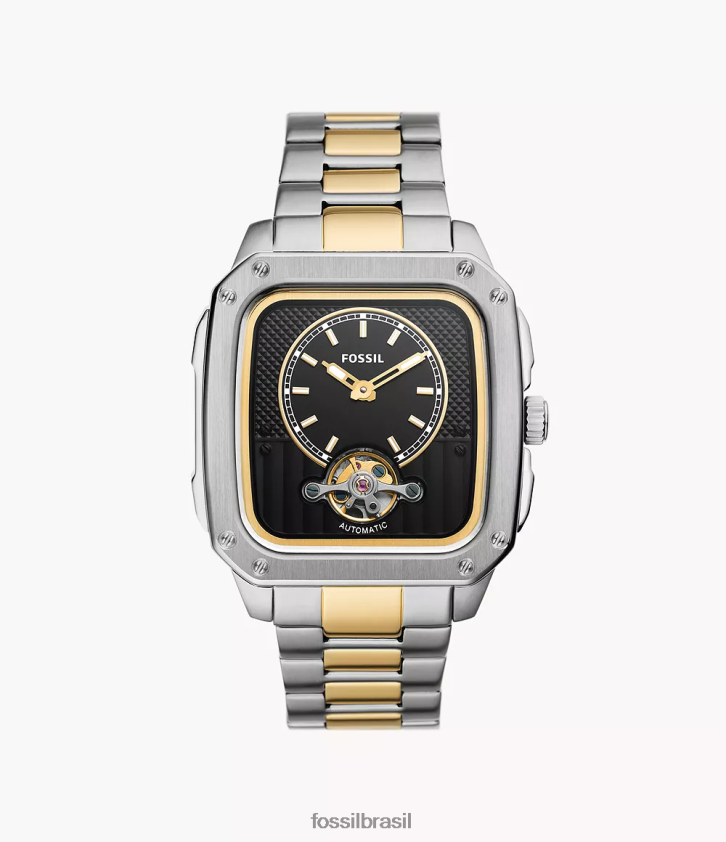 Fossil assistir homens inscrição relógio automático de aço inoxidável dois tons 66RZLJ1383