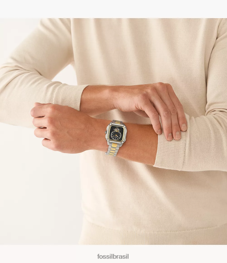 Fossil assistir homens inscrição relógio automático de aço inoxidável dois tons 66RZLJ1383