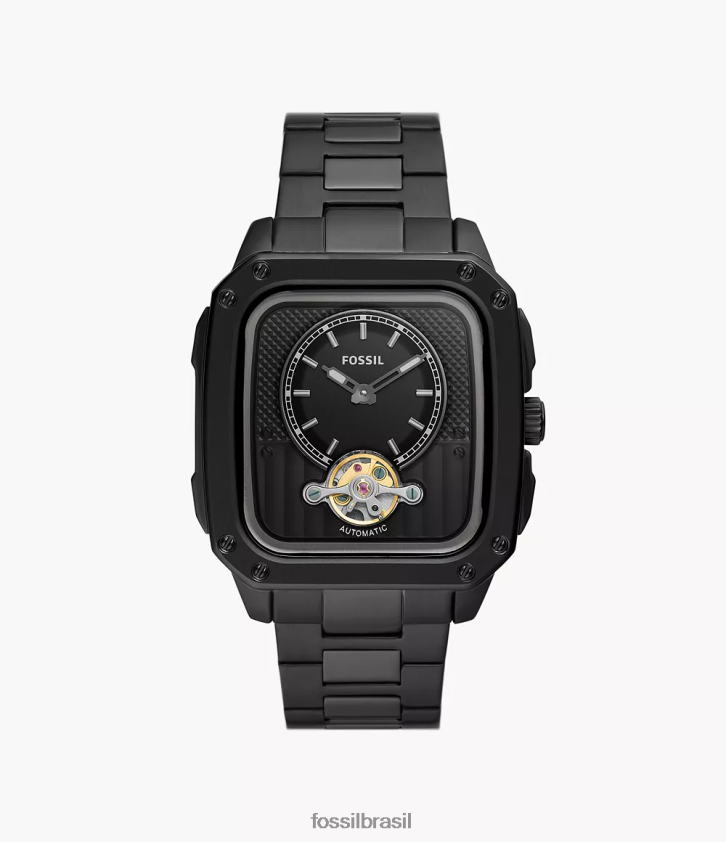 Fossil assistir homens inscrição relógio automático de aço inoxidável preto 66RZLJ1387