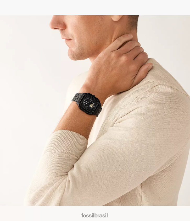 Fossil assistir homens inscrição relógio automático de aço inoxidável preto 66RZLJ1387