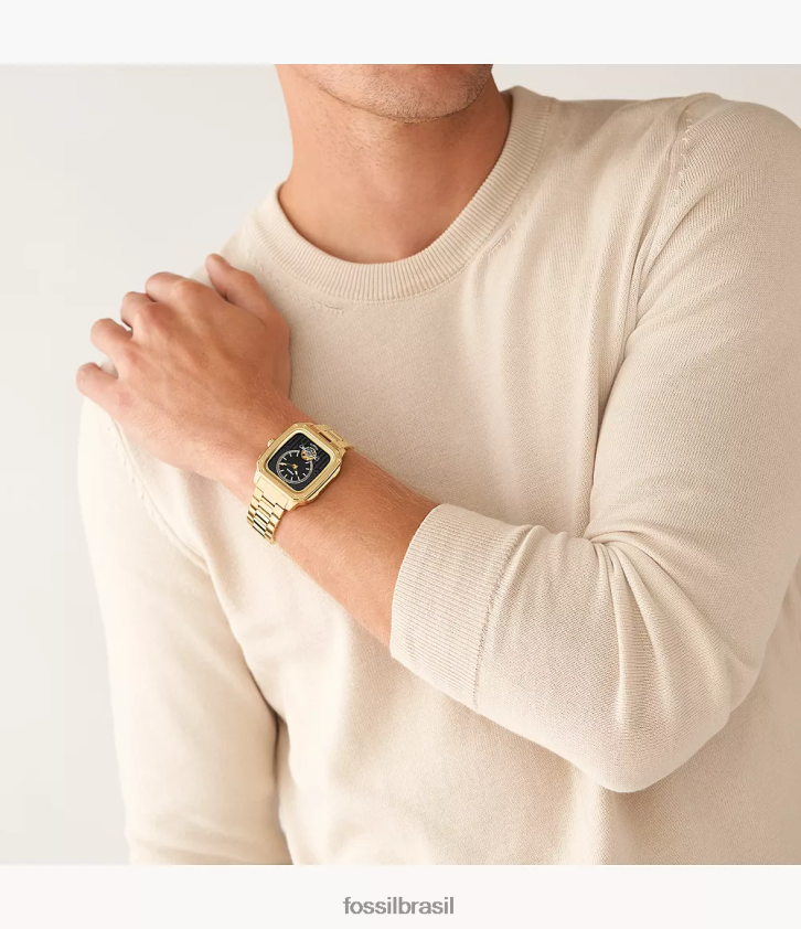 Fossil assistir homens inscrição relógio automático de aço inoxidável tom de ouro 66RZLJ1375