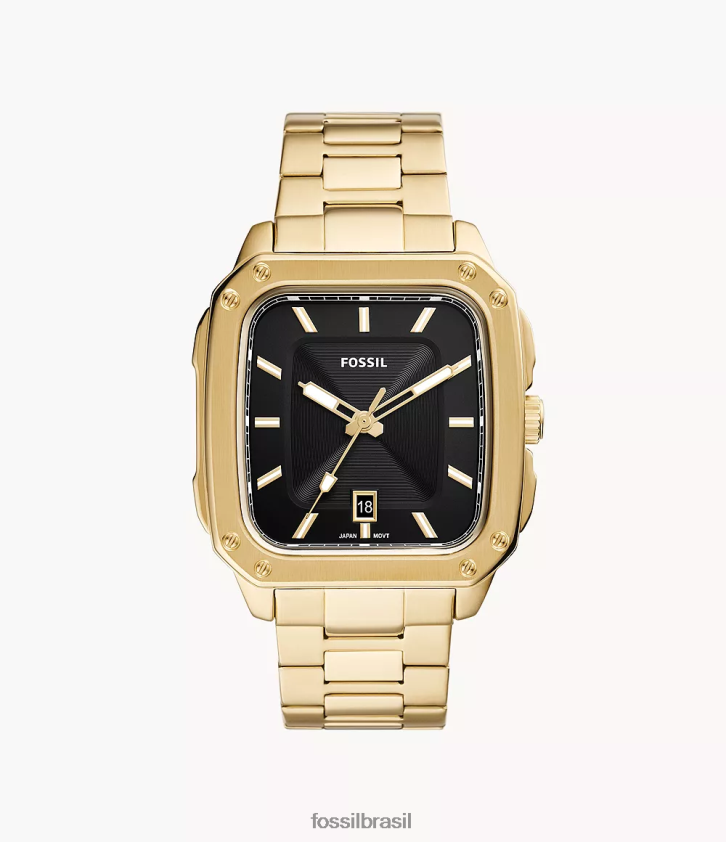 Fossil assistir homens inscrição relógio de aço inoxidável com data de três ponteiros tom de ouro 66RZLJ1351
