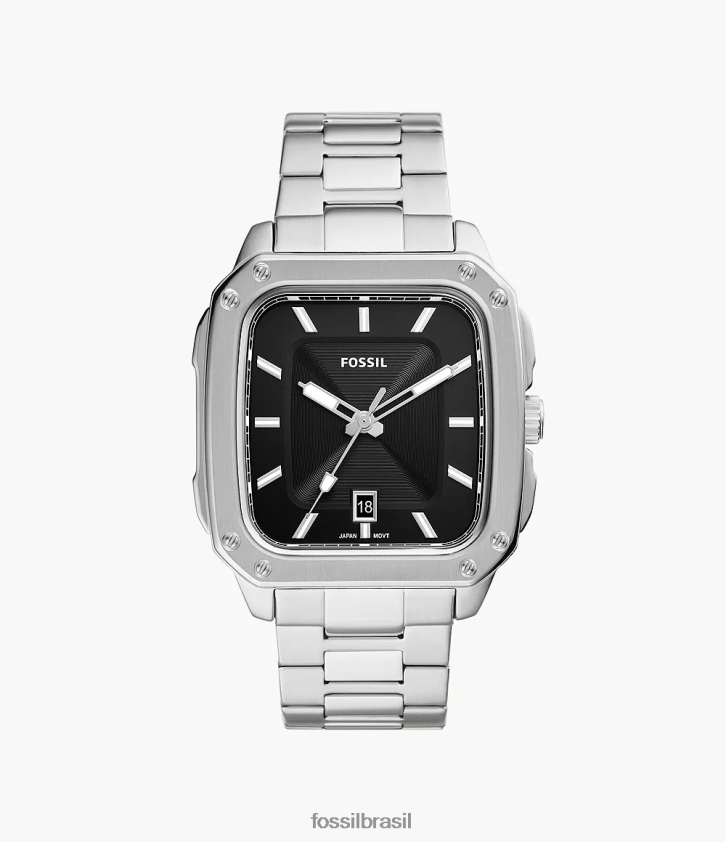 Fossil assistir homens inscrição relógio de aço inoxidável com data de três ponteiros tom prata 66RZLJ1366