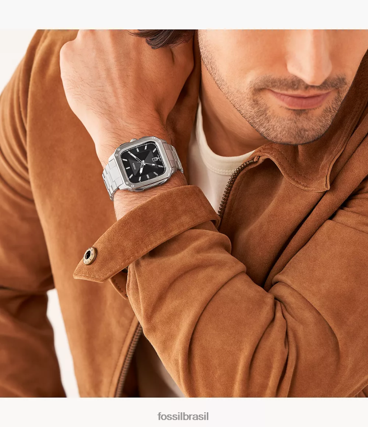 Fossil assistir homens inscrição relógio de aço inoxidável com data de três ponteiros tom prata 66RZLJ1366