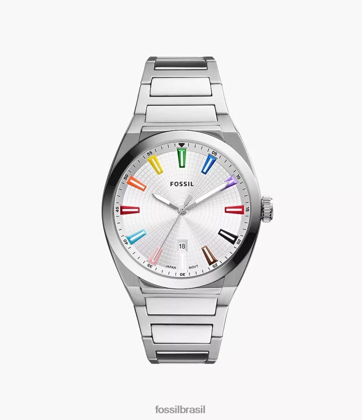 Fossil assistir homens orgulho relógio de três ponteiros em aço inoxidável tom prata 66RZLJ1344