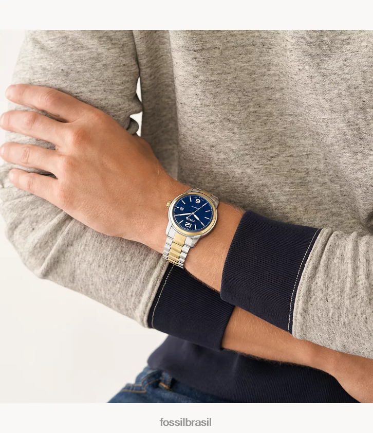 Fossil assistir homens relógio automático de aço inoxidável legado dois tons 66RZLJ1386