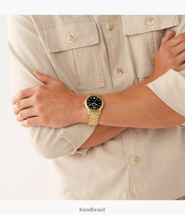 Fossil assistir homens relógio automático de aço inoxidável legado tom de ouro 66RZLJ1382