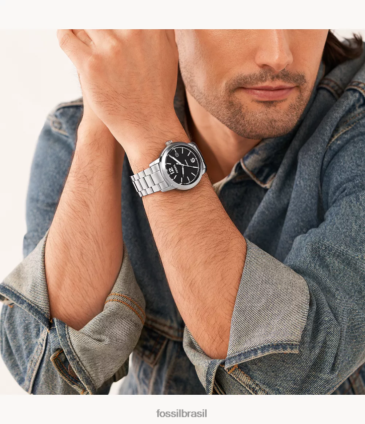 Fossil assistir homens relógio automático de aço inoxidável legado tom prata 66RZLJ1384