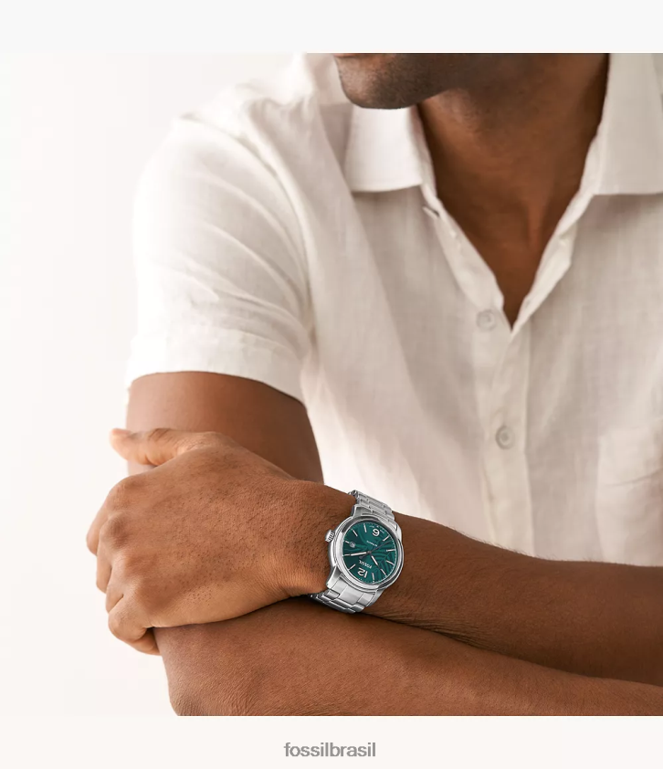 Fossil assistir homens relógio automático de aço inoxidável legado tom prata 66RZLJ1385
