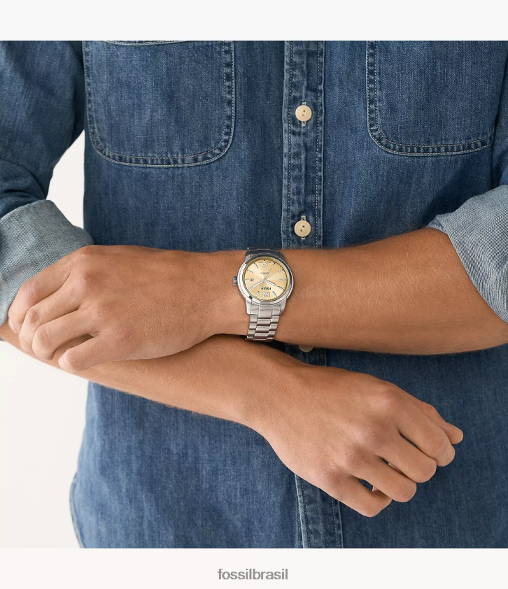 Fossil assistir homens relógio automático de aço inoxidável legado tom prata 66RZLJ1391