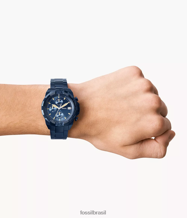 Fossil assistir homens relógio bronson cronógrafo em aço inoxidável marinha 66RZLJ1556