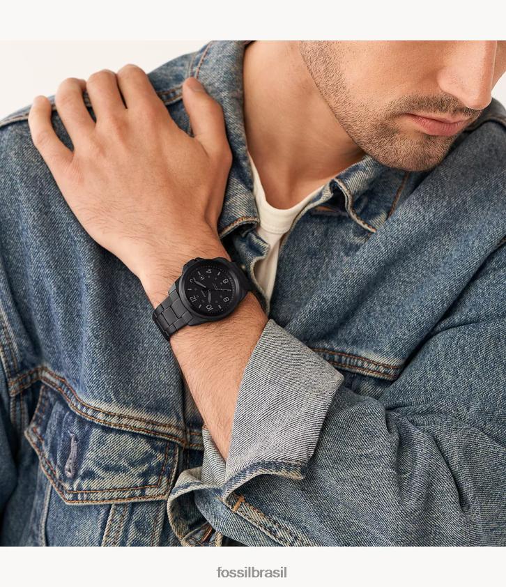 Fossil assistir homens relógio bronson de três ponteiros em aço inoxidável preto 66RZLJ1349