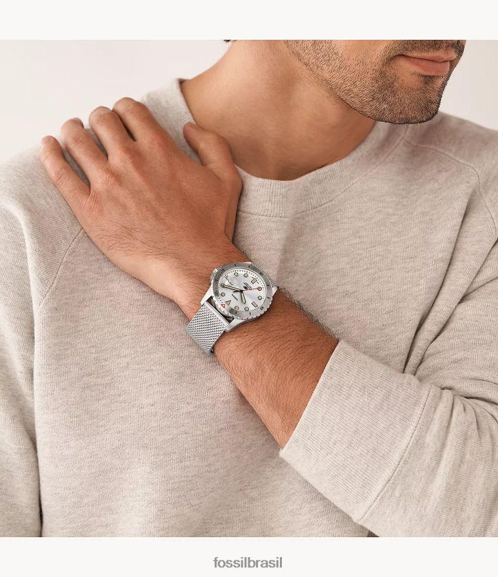 Fossil assistir homens relógio com três ponteiros e data em malha de aço inoxidável azul 66RZLJ1599
