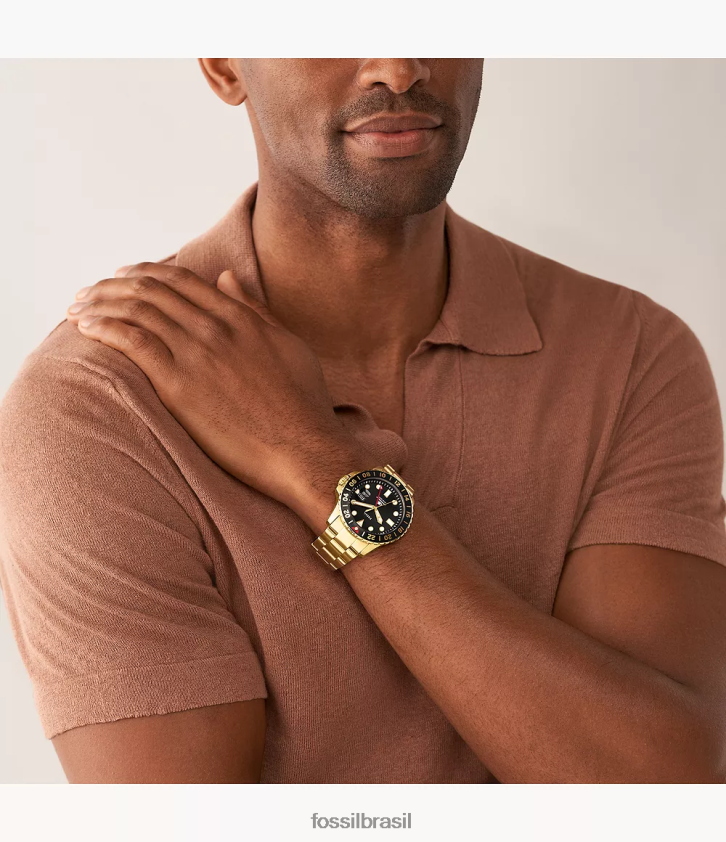Fossil assistir homens relógio de aço inoxidável gmt azul 66RZLJ1356