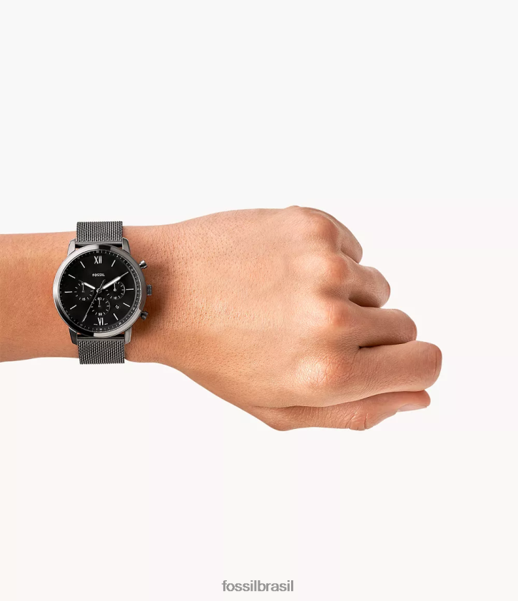 Fossil assistir homens relógio de malha de aço inoxidável cronógrafo neutro fumaça 66RZLJ1371