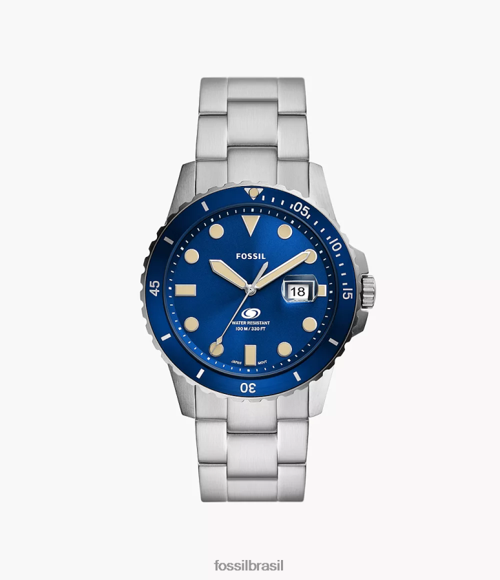 Fossil assistir homens relógio de três ponteiros em aço inoxidável com data azul 66RZLJ1357