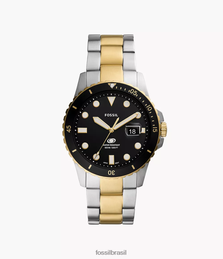 Fossil assistir homens relógio de três ponteiros em aço inoxidável com data azul 66RZLJ1369