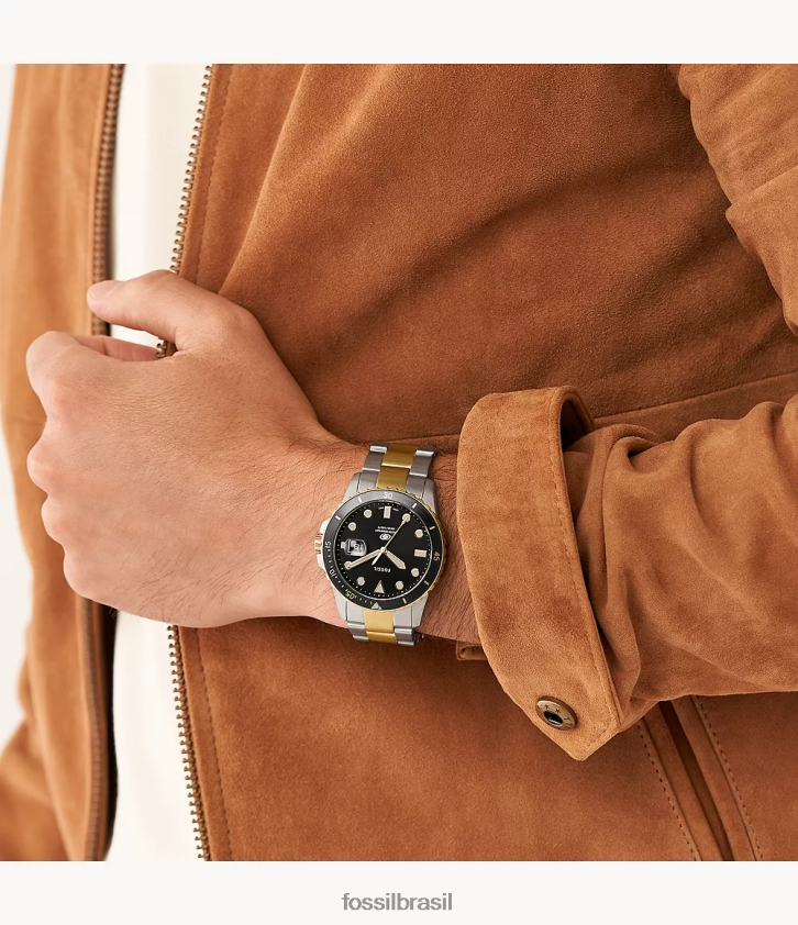 Fossil assistir homens relógio de três ponteiros em aço inoxidável com data azul 66RZLJ1369