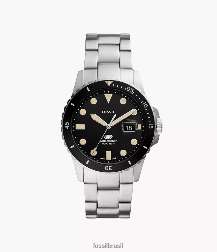 Fossil assistir homens relógio de três ponteiros em aço inoxidável com data azul 66RZLJ1378