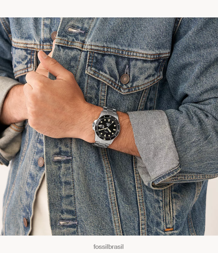 Fossil assistir homens relógio de três ponteiros em aço inoxidável com data azul 66RZLJ1378
