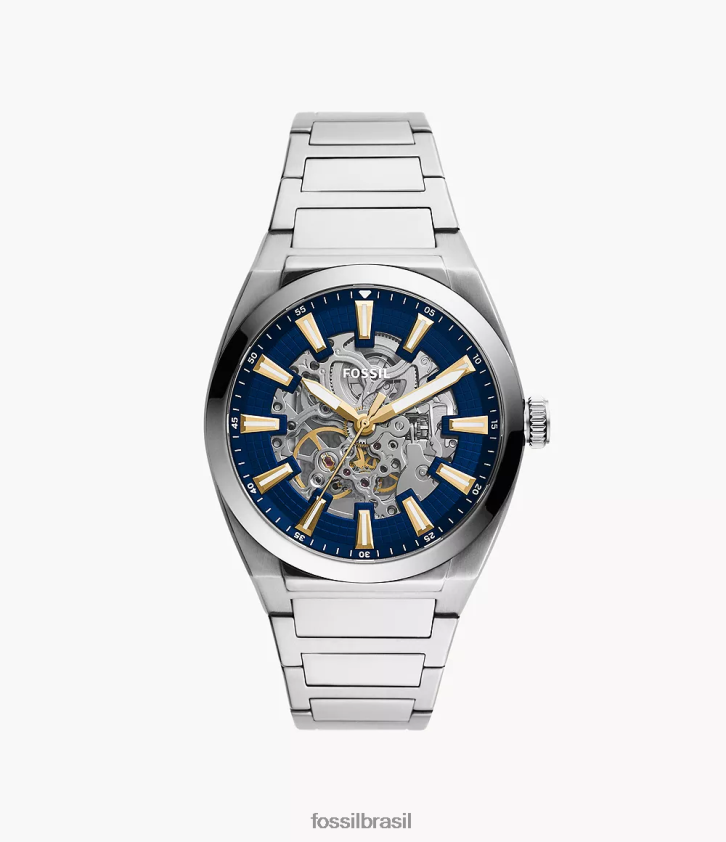 Fossil assistir homens relógio everett automático em aço inoxidável tom prata 66RZLJ1361
