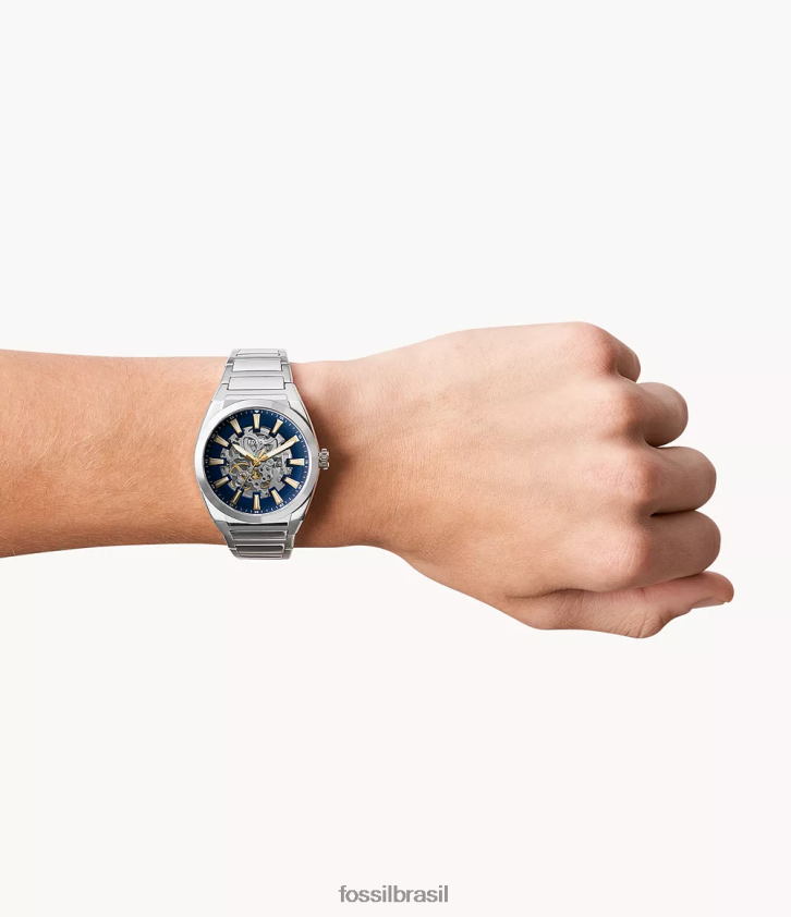 Fossil assistir homens relógio everett automático em aço inoxidável tom prata 66RZLJ1361