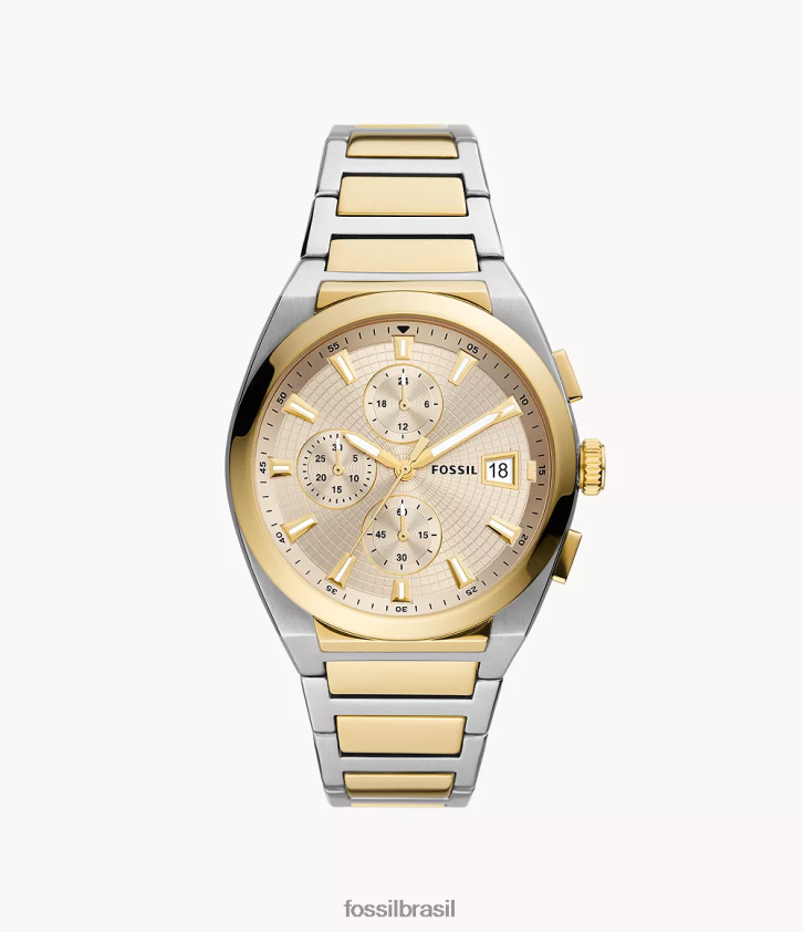 Fossil assistir homens relógio everett cronógrafo em aço inoxidável dois tons 66RZLJ1368