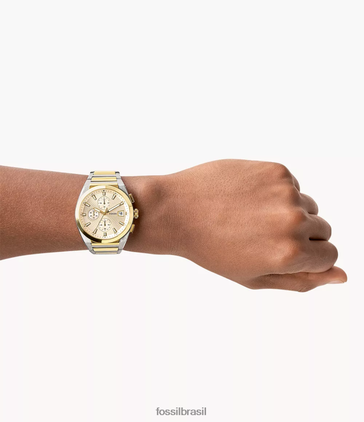 Fossil assistir homens relógio everett cronógrafo em aço inoxidável dois tons 66RZLJ1368