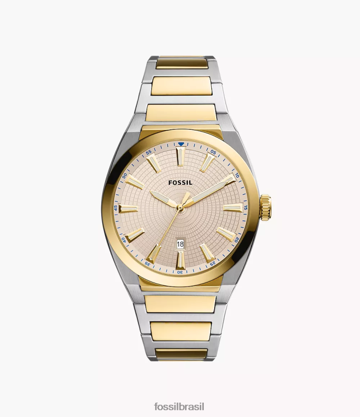 Fossil assistir homens relógio everett em aço inoxidável com três ponteiros e data dois tons 66RZLJ1379