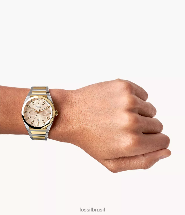 Fossil assistir homens relógio everett em aço inoxidável com três ponteiros e data dois tons 66RZLJ1379