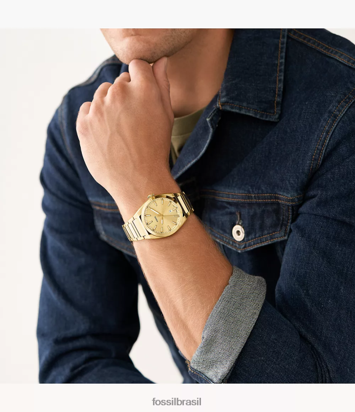 Fossil assistir homens relógio everett em aço inoxidável com três ponteiros e data tom de ouro 66RZLJ1347
