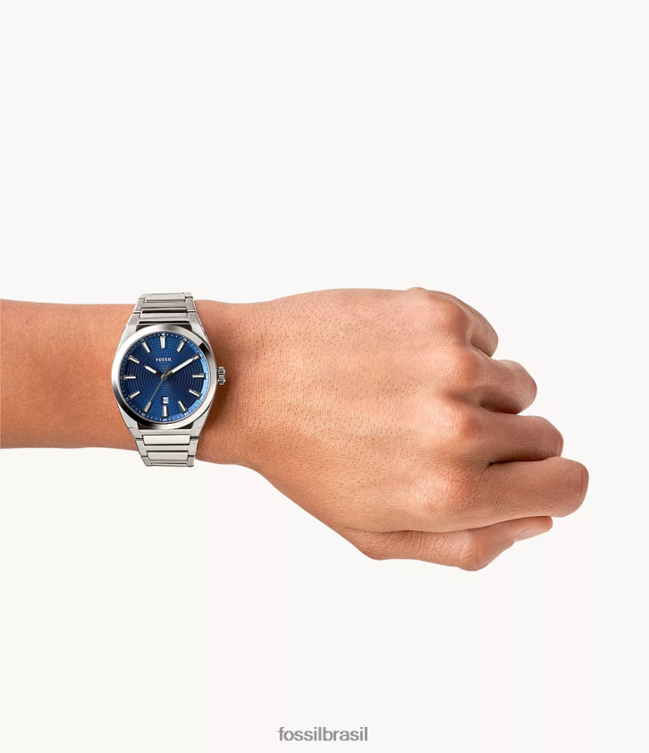 Fossil assistir homens relógio everett em aço inoxidável com três ponteiros e data tom prata 66RZLJ1362