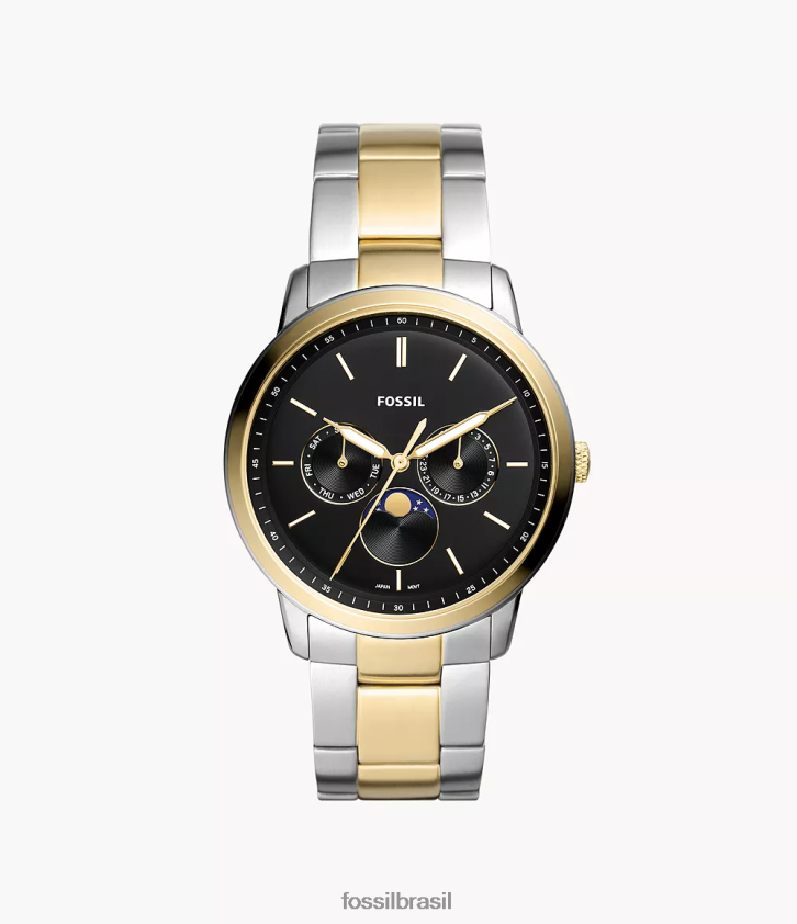 Fossil assistir homens relógio neutro moonphase multifuncional em aço inoxidável dois tons 66RZLJ1376