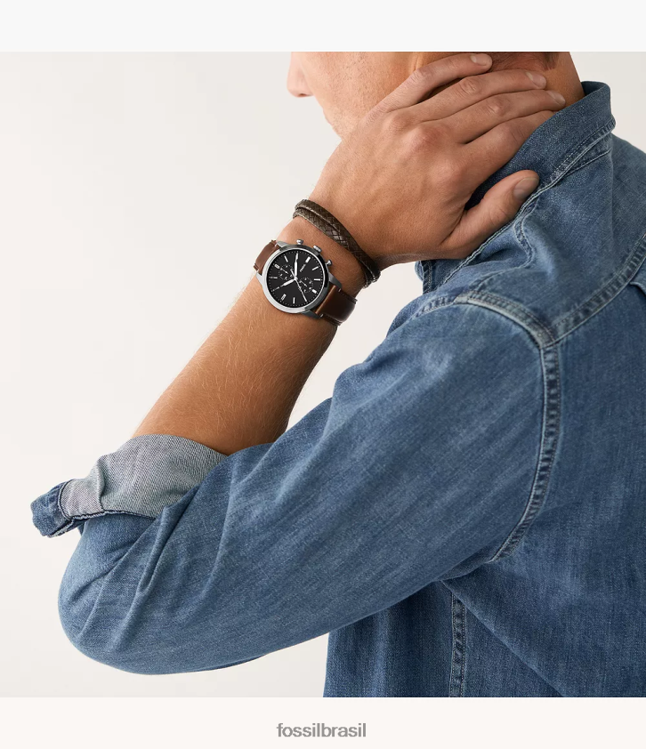 Fossil assistir homens Conjunto de relógio e pulseira de couro litehide com cronógrafo Townsman marrom 66RZLJ1460