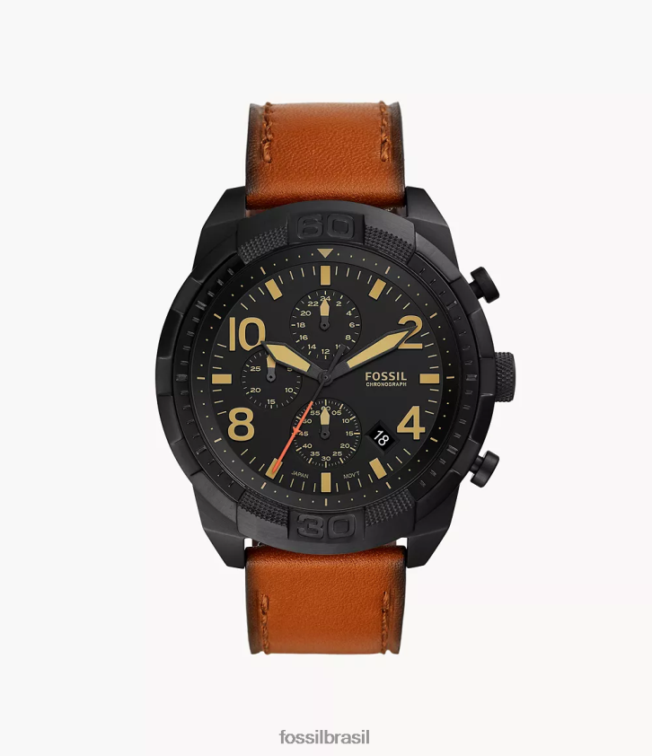 Fossil assistir homens bronson cronógrafo bagagem couro relógio marrom preto 66RZLJ1393