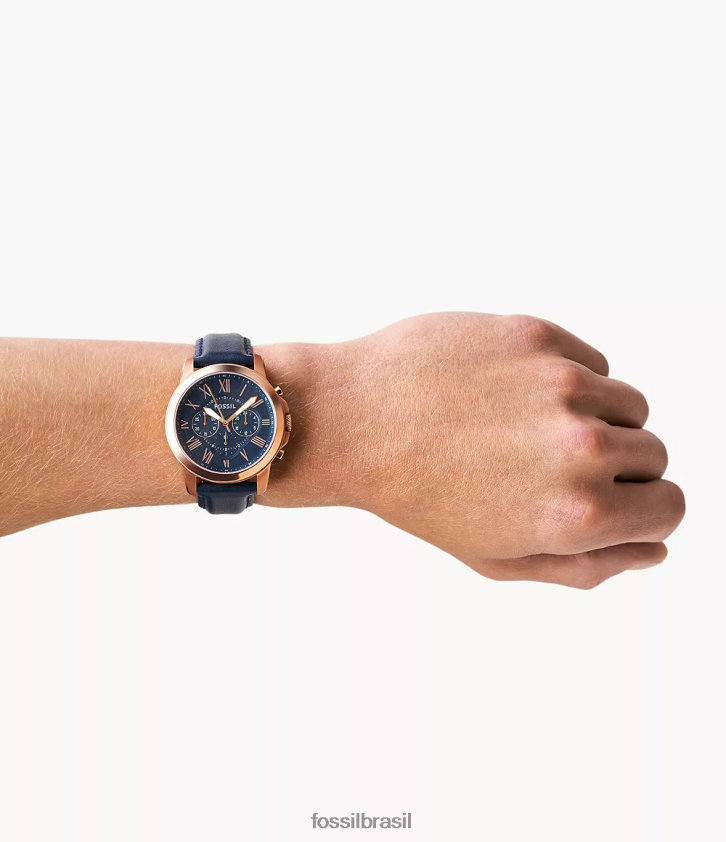 Fossil assistir homens conceder relógio de couro cronógrafo marinha 66RZLJ1453