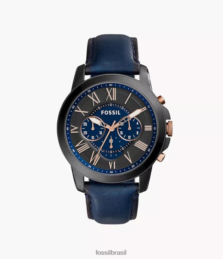 Fossil assistir homens conceder relógio de couro cronógrafo marinha 66RZLJ1461
