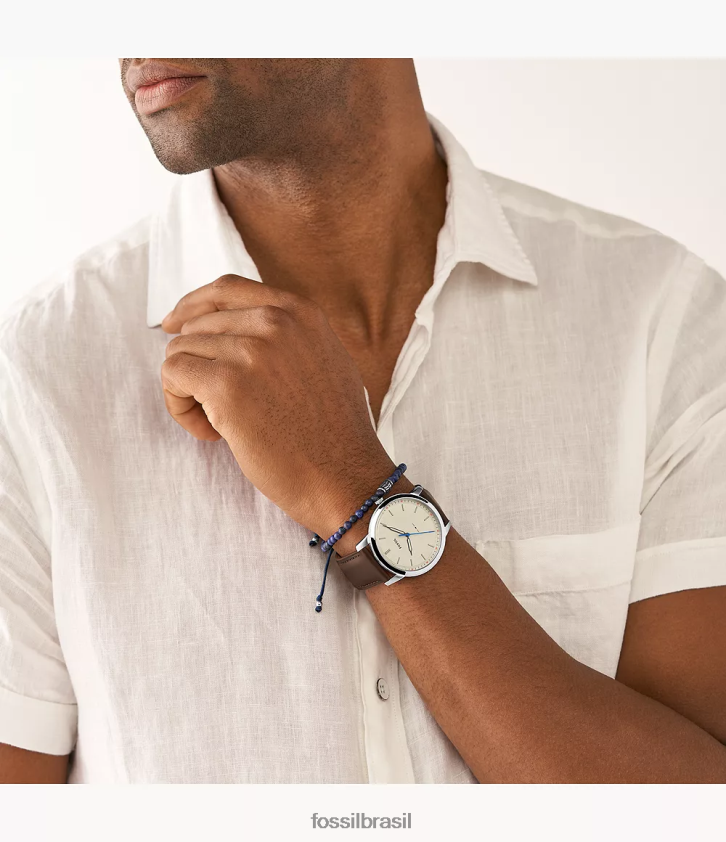 Fossil assistir homens conjunto minimalista de relógio e pulseira de couro de três ponteiros marrom 66RZLJ1421