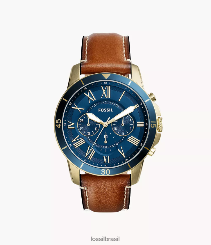 Fossil assistir homens grant esporte cronógrafo bagagem couro relógio marrom claro 66RZLJ1434