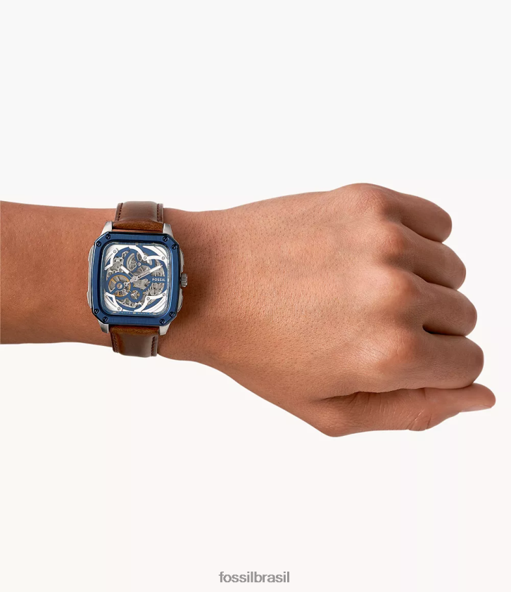 Fossil assistir homens inscrição relógio de couro automático marrom 66RZLJ1428