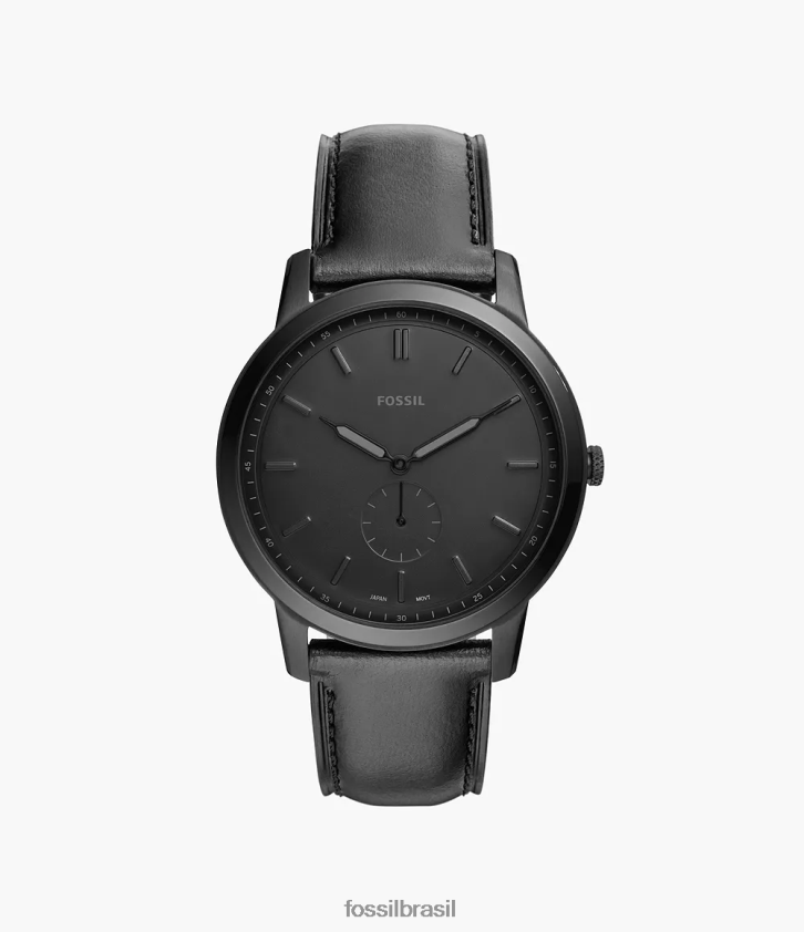 Fossil assistir homens o relógio minimalista de couro de dois ponteiros preto 66RZLJ1399