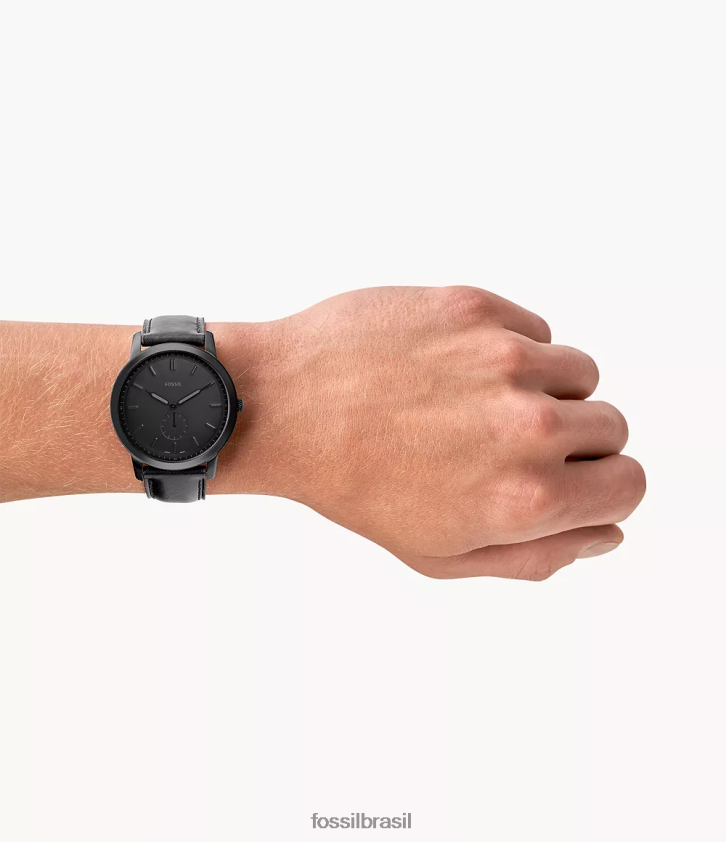 Fossil assistir homens o relógio minimalista de couro de dois ponteiros preto 66RZLJ1399