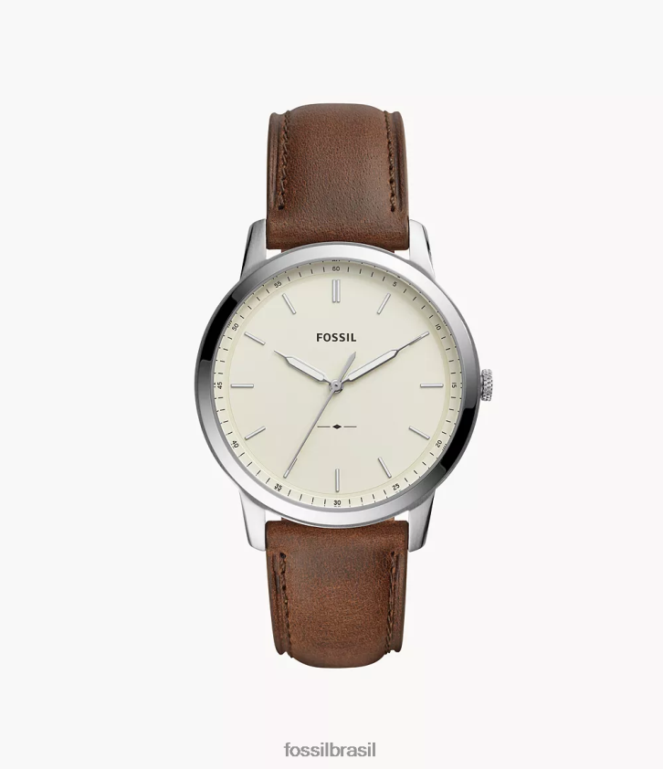 Fossil assistir homens o relógio minimalista de couro de três ponteiros marrom 66RZLJ1400