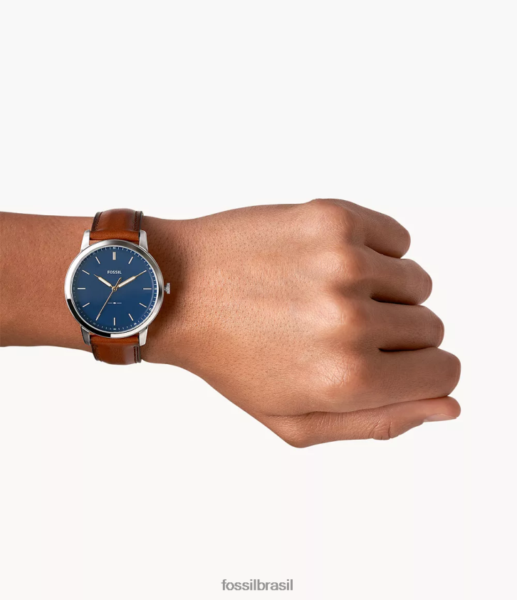 Fossil assistir homens o relógio minimalista e fino de couro de três ponteiros marrom claro 66RZLJ1403