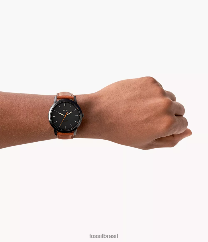 Fossil assistir homens o relógio minimalista e fino de couro de três ponteiros marrom claro 66RZLJ1406