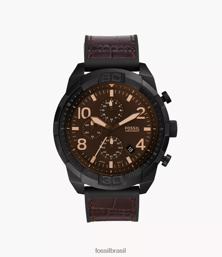 Fossil assistir homens relógio bronson cronógrafo couro e borracha croco marrom 66RZLJ1582