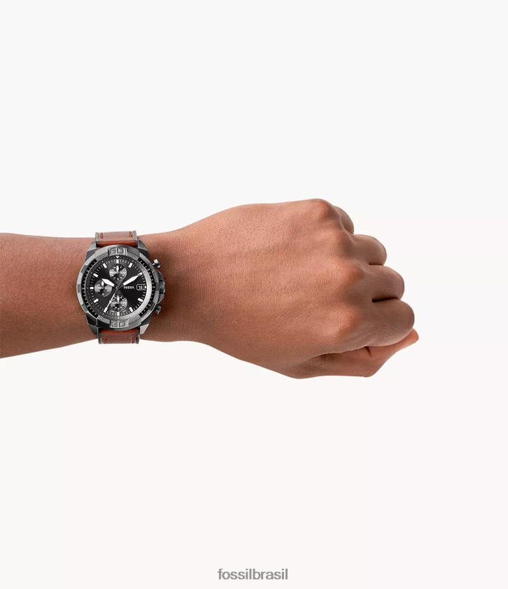 Fossil assistir homens relógio bronson cronógrafo couro litehide marrom 66RZLJ1394