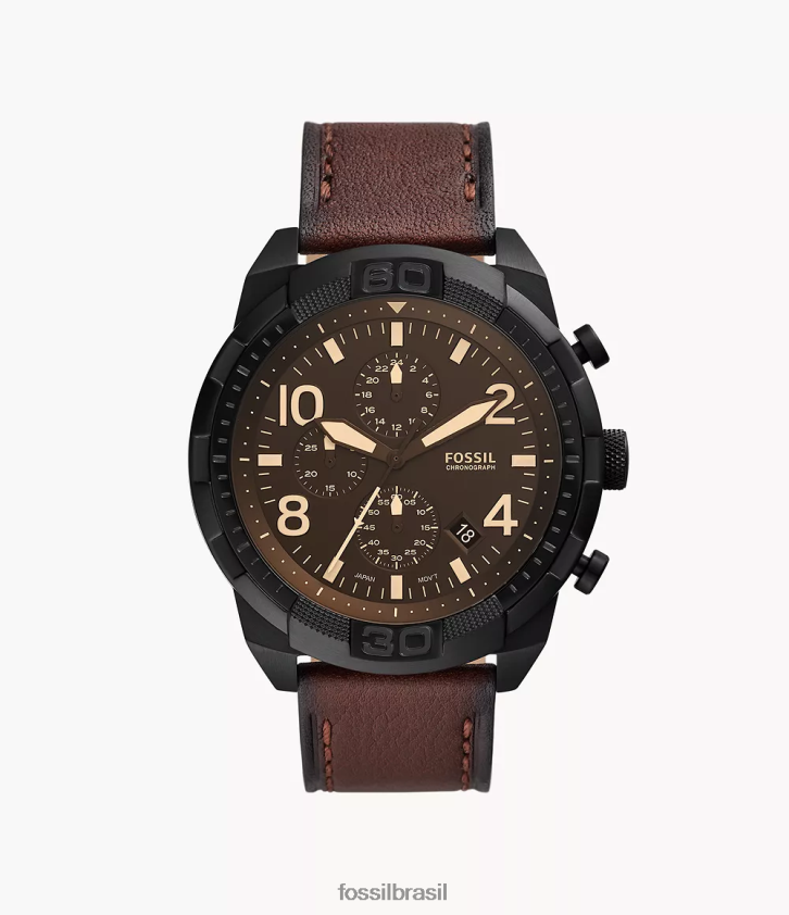 Fossil assistir homens relógio bronson cronógrafo couro litehide marrom escuro 66RZLJ1395